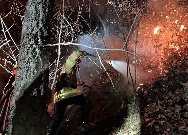 경북 영주 전투기 추락 현장 주변 산불.(사진=연합뉴스)