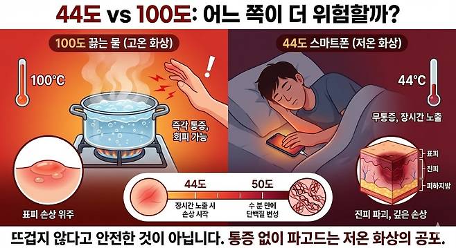 44도 vs 100도: 어느 쪽이 더 위험할까? 제미나이 생성 그래픽