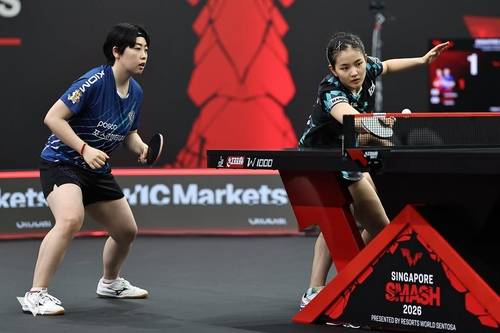 WTT 싱가포르 스매시 여자복식에 나선 유한나(왼쪽)와 김나영  [WTT 인스타그램 캡처. 재판매 및 DB 금지]