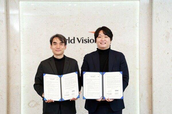 월드비전과 기고만장이 중소·중견기업의 나눔 참여 기반을 마련하기 위한 업무협약을 체결했다. 왼쪽부터 월드비전 김성태 지속가능파트너십본부 본부장, 기고만장 박병관 대표. 월드비전 제공