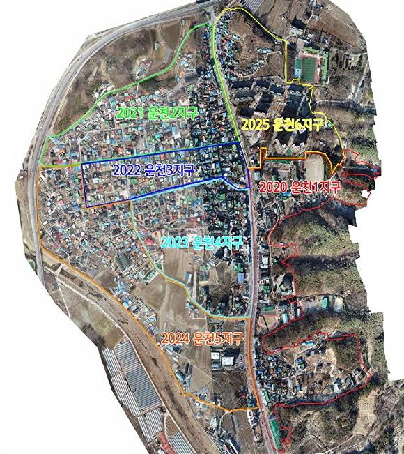 운천 도시지역 지적재조사사업 완료 현황도. [사진=포천시]