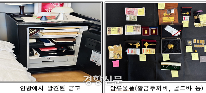 한 상습체납자 주거지에서 발견된 40돈 금두꺼비 등 압류물품. 국세청 제공