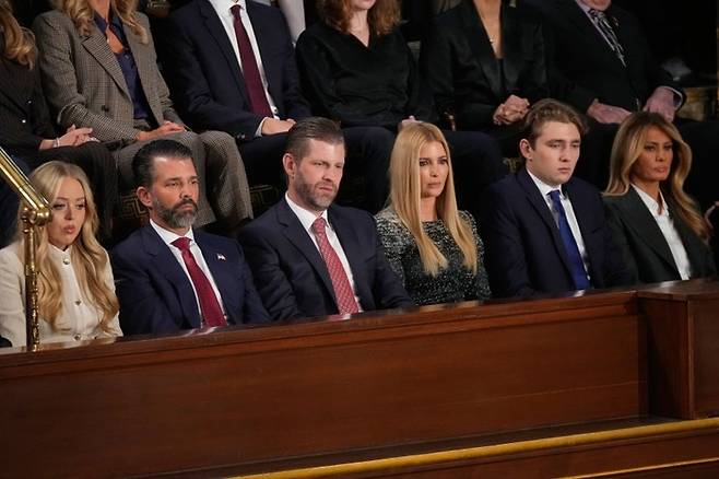 트럼프 대통령 국정연설에 참석한 자녀들과 멜라니아 여사. [AP 연합뉴스]
