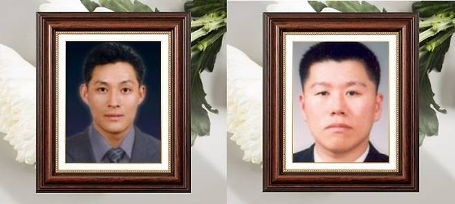 ‘이학만 사건’으로 순직한 고(故) 심재호(왼쪽) 경위와 이재현 경장. [서울경찰청 제공]