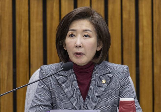 국민의힘 법사위원인 나경원 의원이 20일 국회에서 열린 '사법파괴 3대 악법(4심제·대법관 증원·법 왜곡죄)' 저지 긴급 토론회에서 인사말을 하고 있다. ⓒ연합뉴스