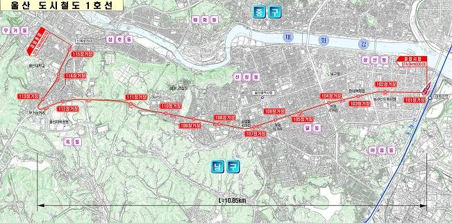 울산 도시철도 1호선 노선도. /제공=국토교통부 대도시권광역교통위원회