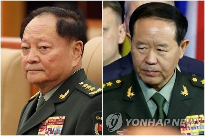 왼쪽부터 중국 공산당 중앙군사위의 장유샤 부주석과 류전리 중앙군사위원. 연합뉴스EPA