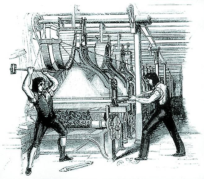 llustration depicting the 19th-century Luddite movement in Britain. [WIKIPEDIA]