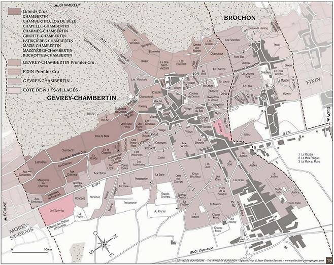 도멘 레셔노 쥬브레 샹베르탱 포도밭(핑크색). 홈페이지