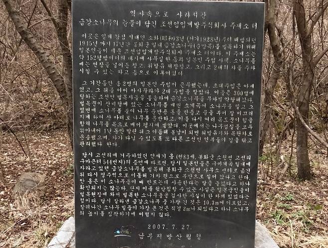 태백산 조선임업개발 수탈 기억 비석 [녹색연합 제공. 재판매 및 DB 금지]