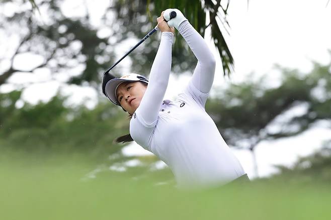 김세영이 26일 LPGA 투어 HSBC 여자 월드 챔피언십 1라운드 경기에서 티샷을 하고 있다. AP=연합뉴스
