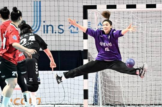 27일 경남개발공사를 상대로 선방하는 삼척시청 골키퍼 박새영. 사진[연합뉴스]