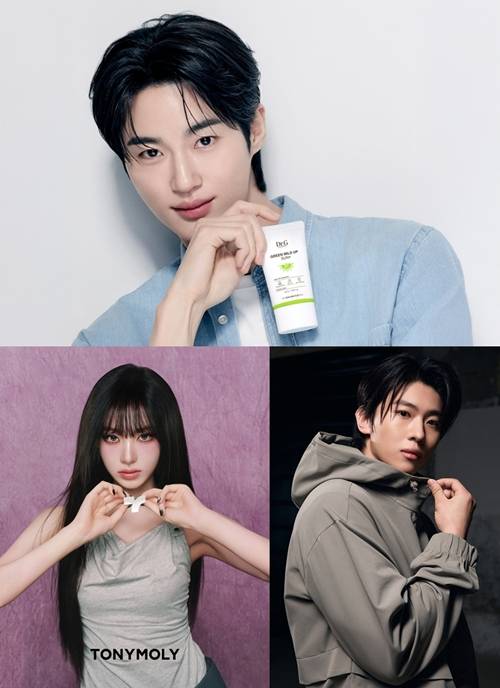 닥터지 글로벌 모델 변우석(윗줄), 토니모리 모델 아이브 리즈(아랫줄 왼쪽), 젝시믹스 모델 덱스(아랫줄 오른쪽). [사진=각 사]