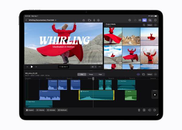 Pixelmator Pro를 활용한 사진 합성, Final Cut Pro를 활용한 영상 편집 등, 사용자는 모든 작업에서 M4의 압도적인 성능 속도 향상을 체감할 수 있다. APPLE 제공