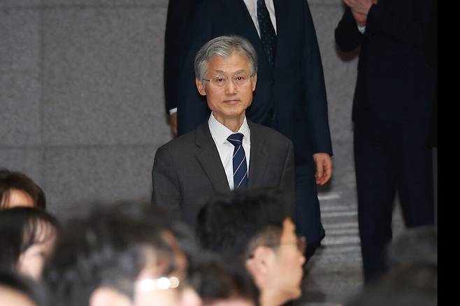 조희대 대법원장이 3일 오전 서울 서초구 대법원에서 열린 노태악 대법관 퇴임식에 참석하고 있다. 정용일 선임기자 yongil@hani.co.kr