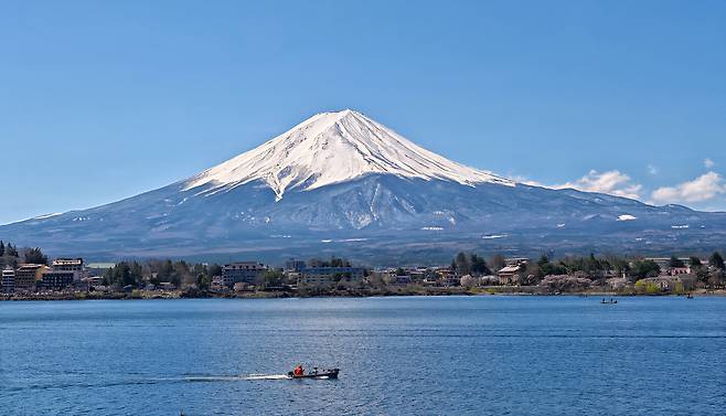 후지산이 보이는 호수