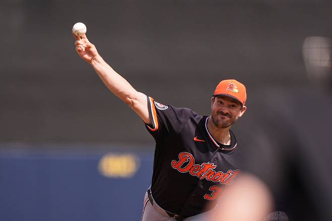 Detroit Tigers pitcher Drew Anderson delivers in the first inning of a spring training baseball game against the Tampa Bay Rays in Port Charlotte, Fla., Saturday, Feb. 28, 2026. (AP Photo/Gerald Herbert)/2026-03-01 05:34:13/ <저작권자 ⓒ 1980-2026 ㈜연합뉴스. 무단 전재 재배포 금지, AI 학습 및 활용 금지>