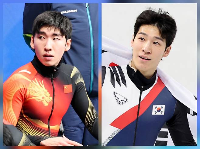 린샤오쥔(왼쪽)과 한국 쇼트트랙 국가대표 황대헌. 뉴시스·뉴스1