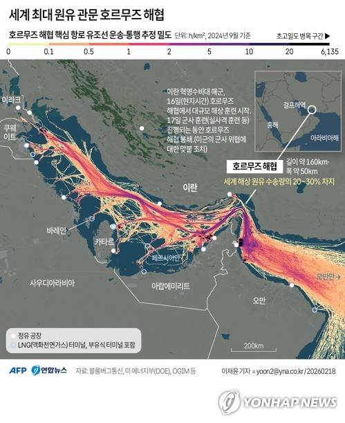 [그래픽] 세계 최대 원유 관문 호르무즈 해협 (AFP=연합뉴스) 이재윤 기자 yoon2@yna.co.kr