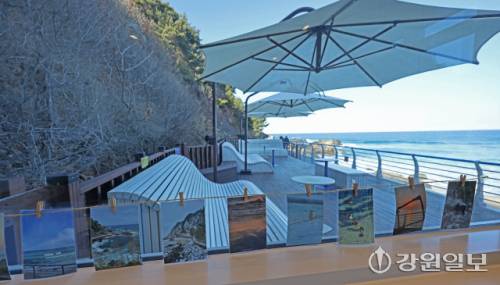 강릉 정동진에서 시작하는 바다부채길은 국내에서 유일하게 해안 단구를 따라 조성된 도보 여행 길이다. 발밑으로 초록빛 수면과 하얀 파도를 내려다보며 걷다 보면 부채길 중간에 카페