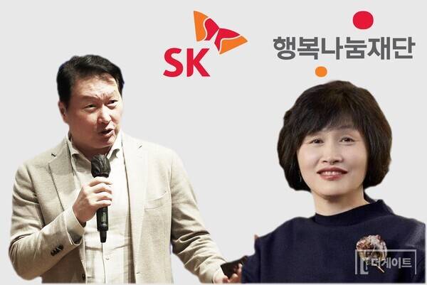 최기원 행복나눔재단 이사장(오른쪽)과 최 이사장 큰오빠인 최태원 SK그룹 회장 (사진=더게이트 DB)