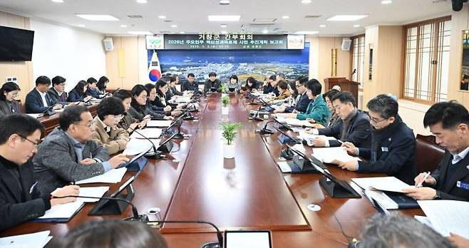 거창군 핵심 성과목표제 사업 추진계획 보고회 진행 현장.