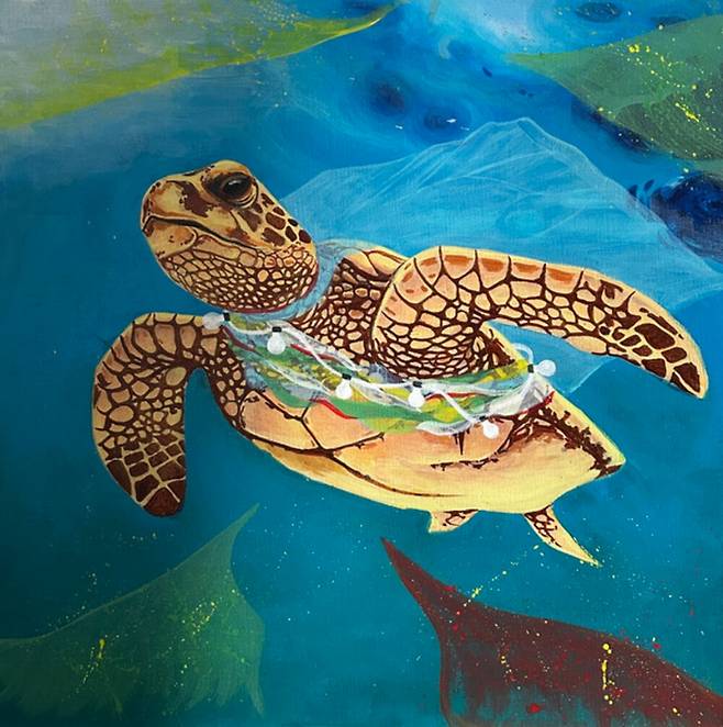 김은영 作 ‘목숨을 건 런웨이’ (2026, 캔버스에 아크릴릭, 53x53㎝. 고운(GOUN) 제공)