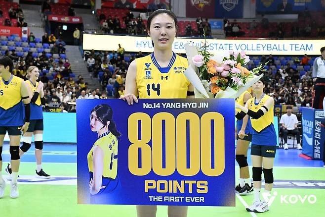 V리그 최초 8000득점을 달성한 양효진. 사진 한국배구연맹