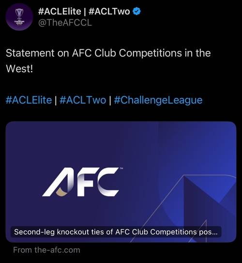 ▲ 서아시아팀들의 경기 연기를 발표한 아시아축구연맹. [아시아축구연맹 SNS 캡처]