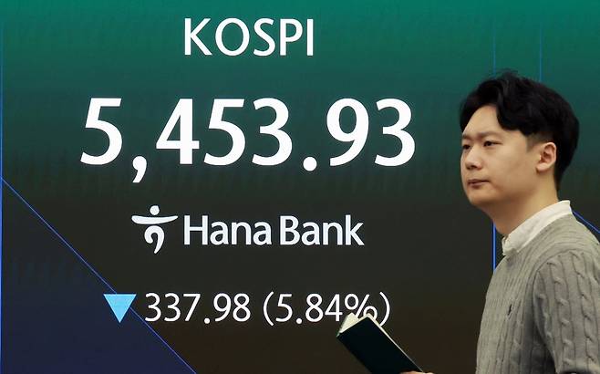 미국과 이란 간의 무력 충돌로 경제시장 불안감이 지속되고 있는 4일 서울 중구 하나은행 본점 딜링룸 전광판에 코스피 지수가 나오고 있다.  사진=뉴스1