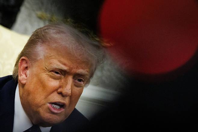 도널드 트럼피 미국 대통령이 3일(현지시간) 백악관에서 프리드리히 메르츠 독일 총리와 정상회담을 하며 발언하고 있다. 연합뉴스