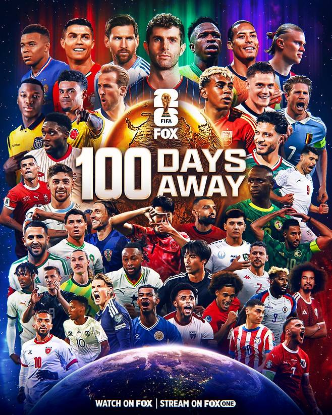 미국 폭스스포츠의 2026 FIFA 북중미 월드컵 D-100 기념 포스터. /사진=폭스스포츠 SNS 캡처