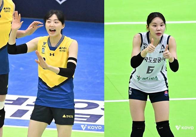 현대건설의 김다인(왼쪽)과 한국도로공사의 이윤정 [한국배구연맹 제공. 재판매 및 DB 금지]