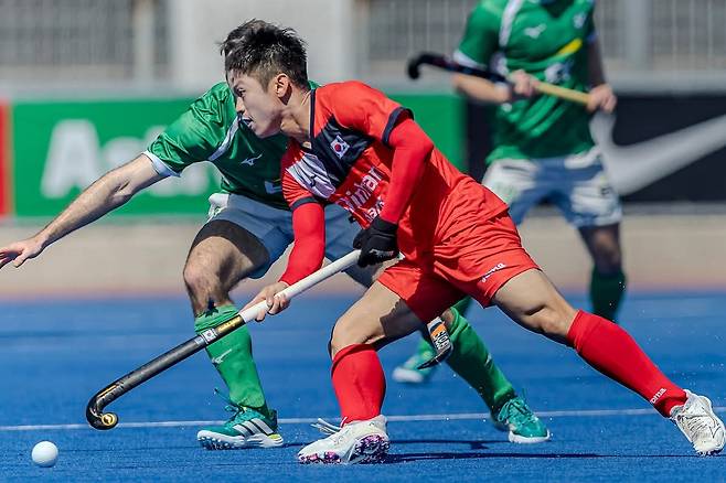 한국과 아일랜드의 경기 모습.  [FIH 소셜 미디어 사진. 재판매 및 DB 금지]