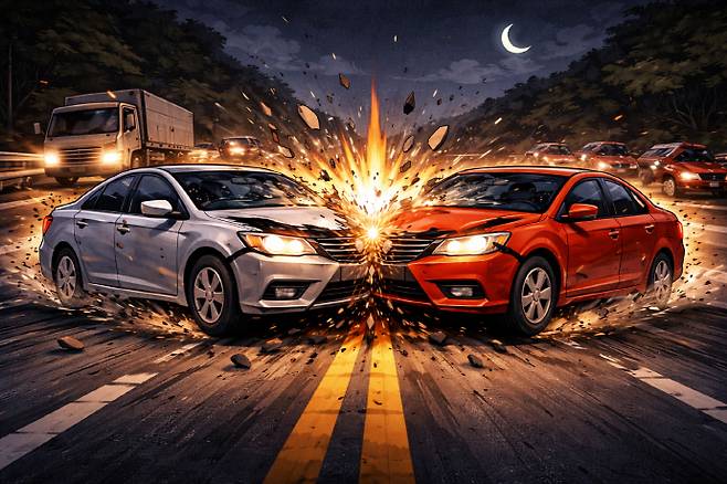 '역주행 사고'가 광주·전남에서 잇따르면서 도로 안전에 경고등이 켜졌다. /ChatGPT 생성