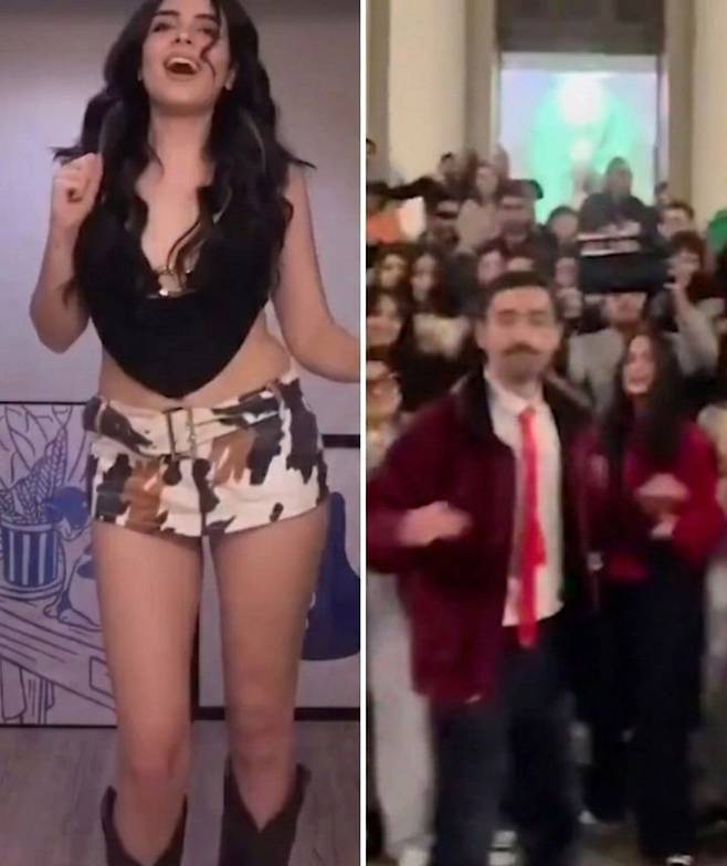 하메네이 사망 이후 소셜미디어를 중심으로 빌리지 피플의 곡 'YMCA'에 맞춰 양팔을 흔드는 이른바 '트럼프 댄스' 영상이 이란 안팎에서 확산하고 있다. 사진 X 캡처 *재판매 및 DB 금지