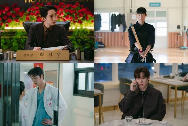 배우 이수혁 서강준 김성철 이재욱(왼쪽부터 시계방향)이 넷플릭스 새 시리즈 '월간남친'에서 지수와 로맨스 호흡을 맞췄다. /넷플릭스