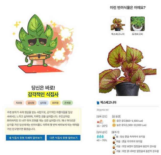 반려식물 추천 서비스는 국립원예특작과학원이 지난 5년간 연구한 결과를 바탕으로 만들었다 / 출처=농촌진흥청