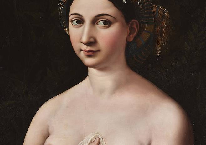 라파엘로 산치오, 라 포르나리나(일부 확대), 1519~1520, 패널에 유채, 85x60cm, 갤러리아 나지오날레 다르테 안티카