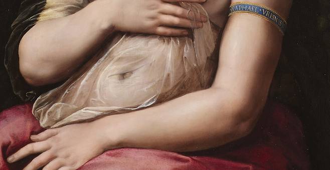 라파엘로 산치오, 라 포르나리나(일부 확대), 1519~1520, 패널에 유채, 85x60cm, 갤러리아 나지오날레 다르테 안티카