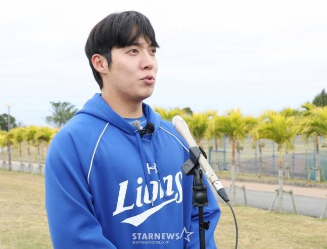 지난 2월 인터뷰를 하고 있는 원태인. /사진=김진경 대기자