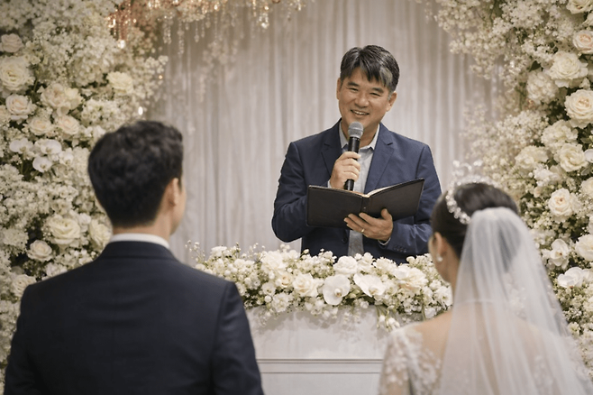 임진한 프로가 결혼식 주례로 나선 모습을 AI로 생성한 이미지.&nbsp;