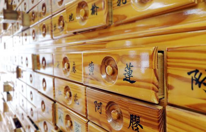 대전시 서구 대덕대로에 자리한 대전한방병원 8층에 있는 약장. 항암 치료에 쓰이는 다양한 한약재가 비치돼 있다. 대전한방병원 제공