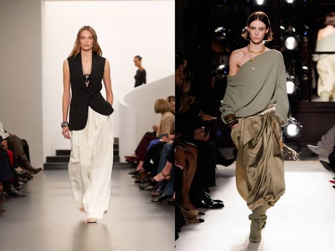 랄프로렌 2026 런웨이 무대(왼)와, 발망 26 SS시즌 여성 컬렉션(오)./사진=각 사 홈페이지 캡처