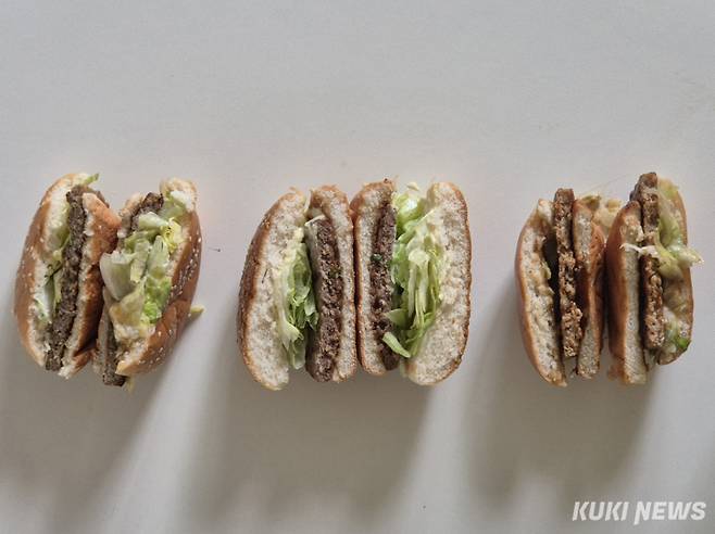 (왼쪽부터) 롯데리아, 노브랜드 버거, 맥도날드의 불고기 버거들. 이예솔 기자