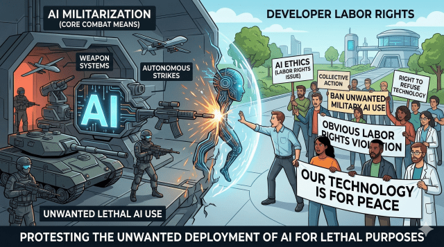 인공지능(AI) 기술이 전투 핵심 수단으로 떠오르면서 AI 오용 이슈가 개발자 노동권 쟁점으로 떠올랐다. (사진=구글 제미나이)