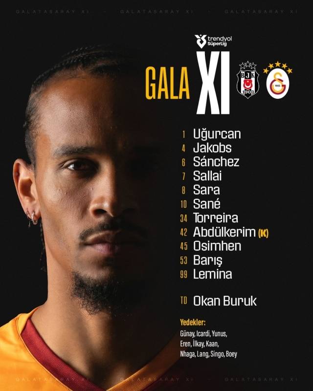 갈라타사라이는 골키퍼 차크르를 시작으로 살라이-산체스-바르다지-야콥스-토레이라-르미나-자네-사라-일마즈-오시멘이 선발 출전했다. 사진=갈라타사라이 SNS