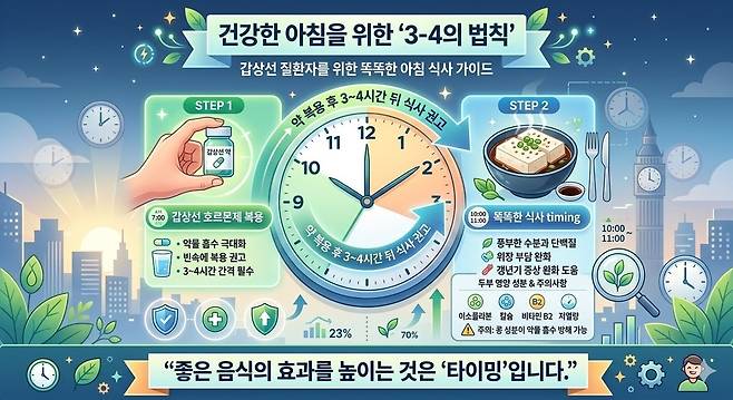 건강한 아침을 위한 '3-4의 법칙. 제미나이 생성 그래픽