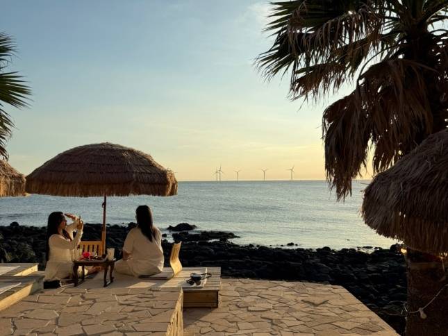 제주도를 찾은 관광객들이 카페에서 여유를 즐기고 있다./사진=김다이 기자 @neverdie