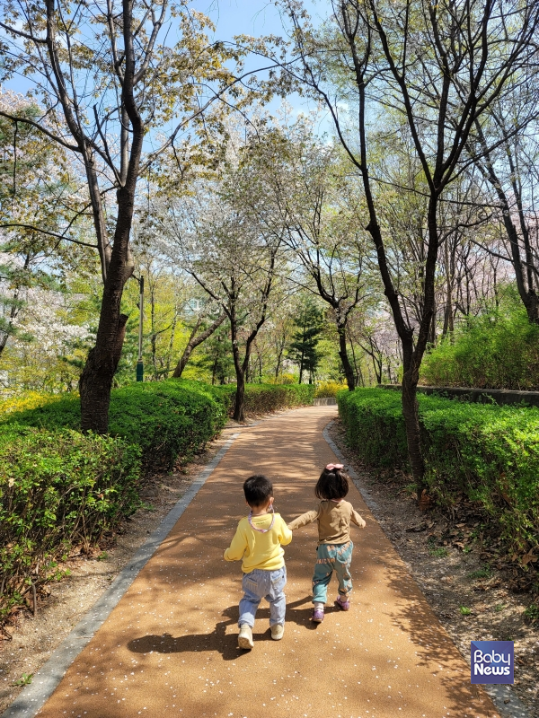어린이집 놀이터와 주변 공원에서 바깥놀이를 하거나 산책을 즐기는 아이들. ⓒ김영명